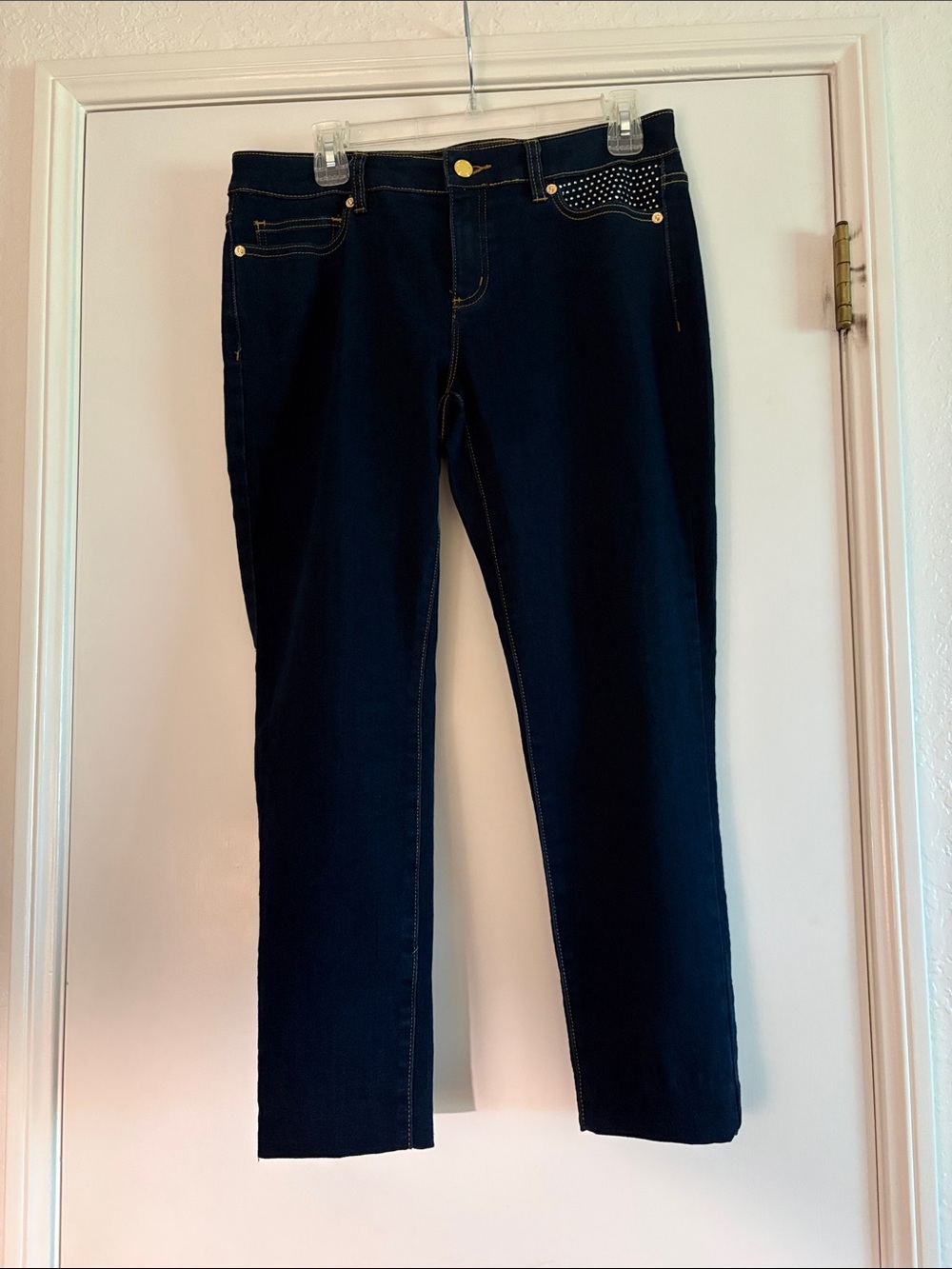Michael Kors Dark Blue Skinny Leg Jeans with Studded Accent